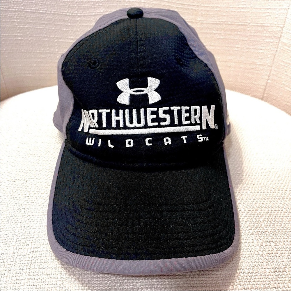 Northwestern Wildcats Hat Cap Strap Back Black Gray Under Armour Football Mens